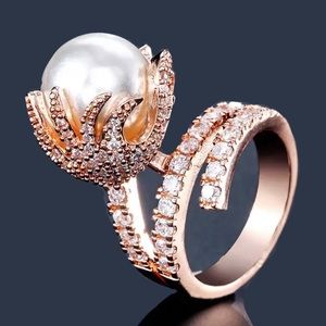 CZ Huge Pearl Rose Gold Ring